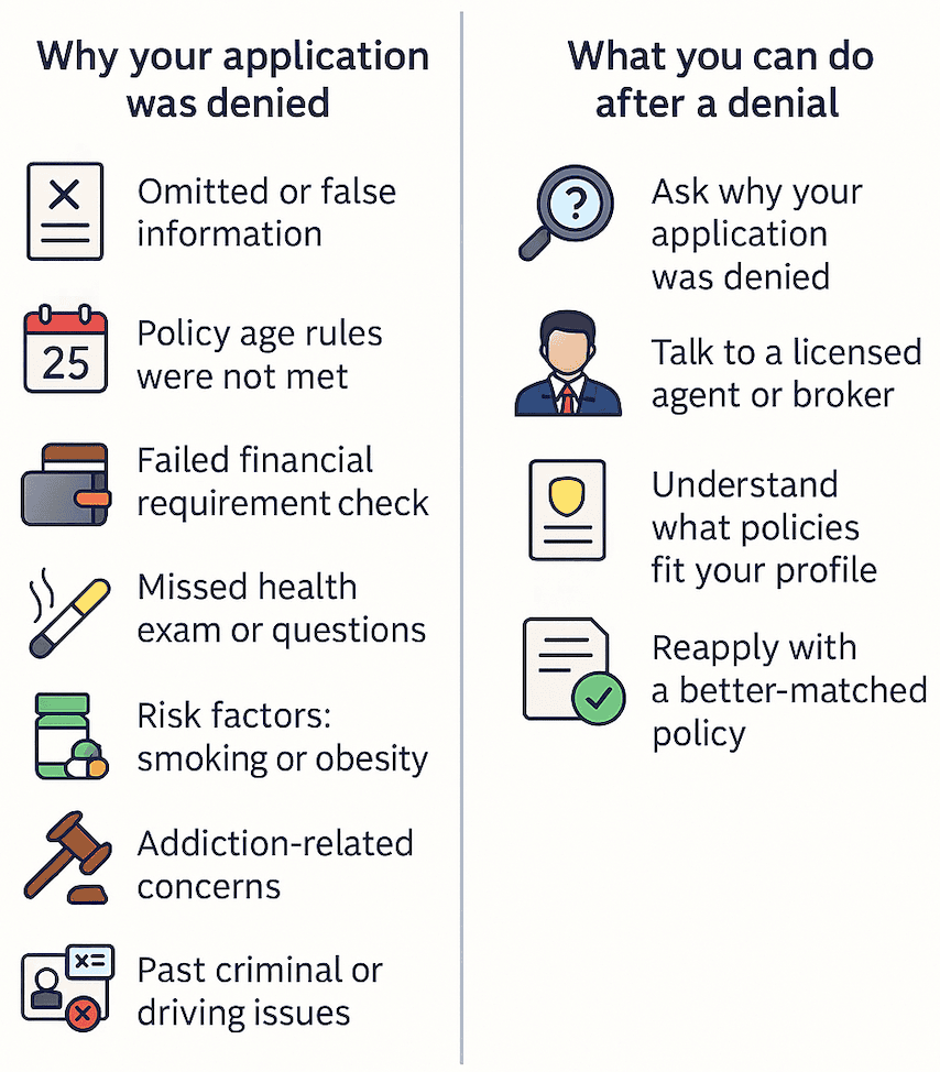 Why Life Insurance Applications Get Denied And What to Do Next Reasons Why Life Insurance Applications Are Denied and What to Do Graphic