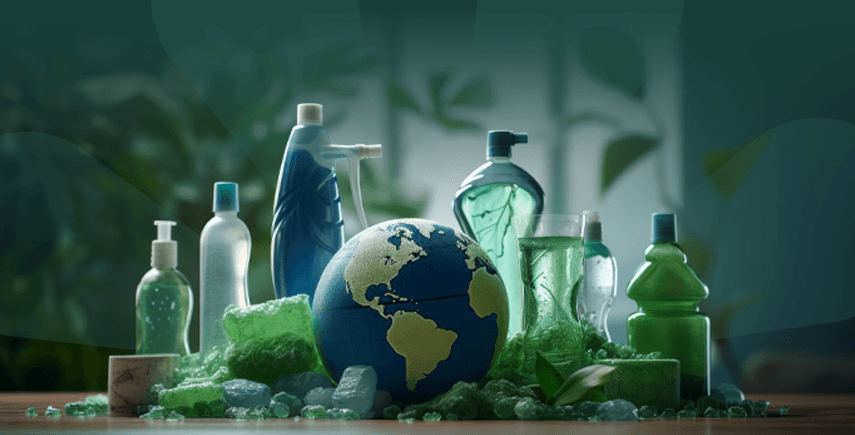 Eco-friendly hygiene products around a globe, promoting sustainable cleaning practices for the planet.