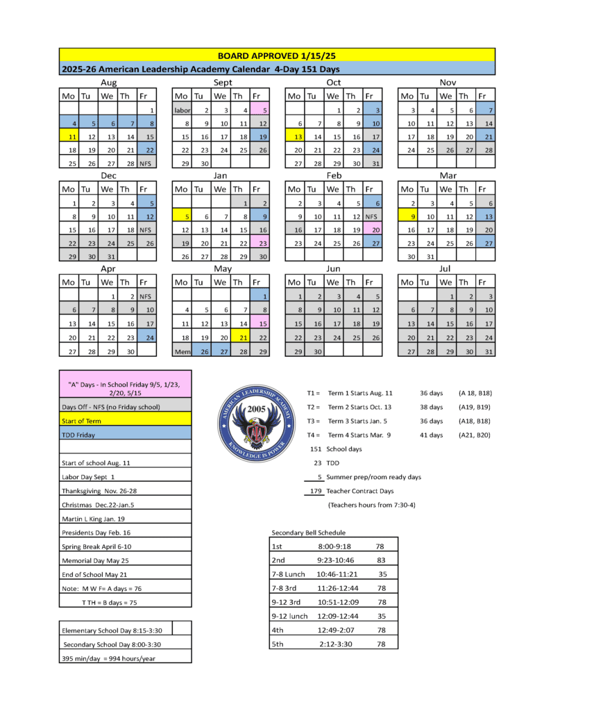 ALA 2025-2026 Calendar