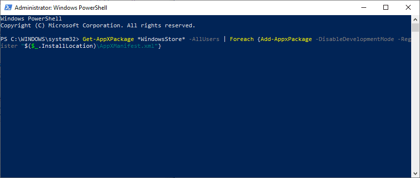 powershell-register-windows-store