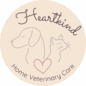A circular logo showing the outline of a dog and cat in gray with a pink heart below and the words Heartkind on top and Home Veterinary Care at the bottom