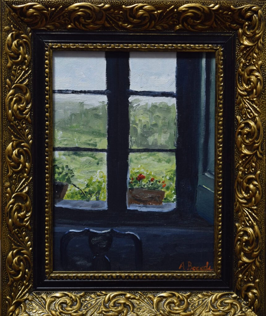 Oil painting of a Tuscan window view painted by Andrea Bocedi