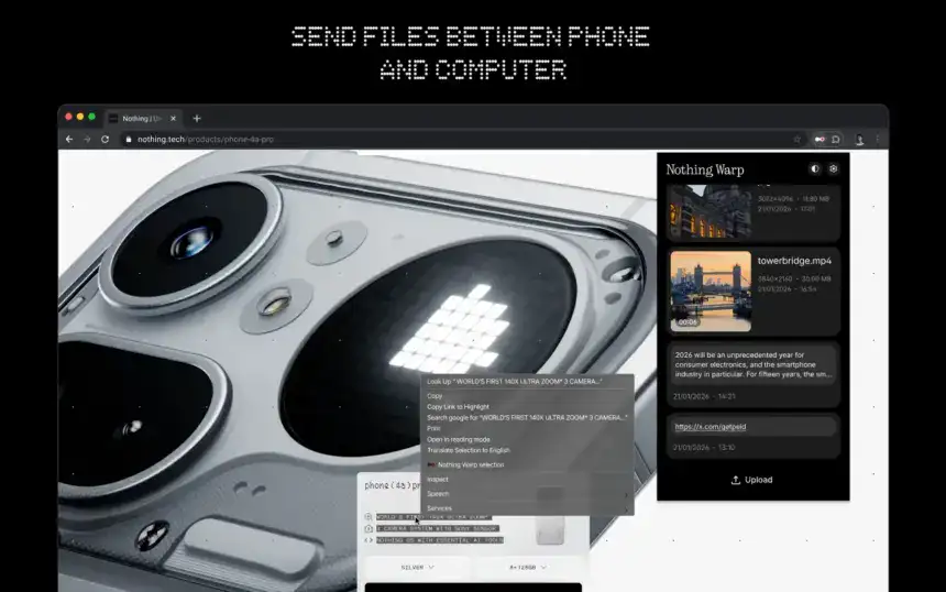 nothing warp send files to mac from android