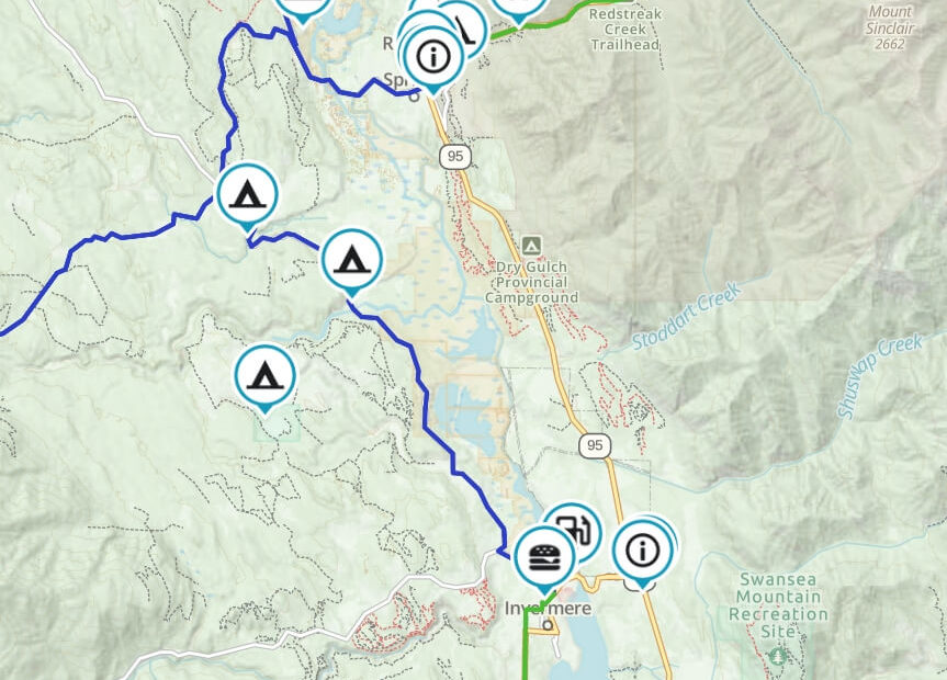 Map of Invermere Motorcycle Routes
