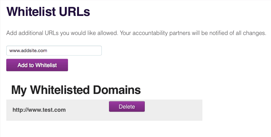 Whitelist URLs
