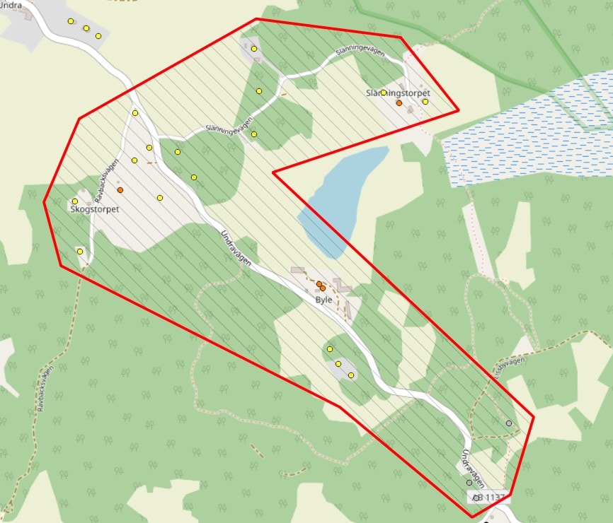 Karta över Norrtälje kommun med flera platser markerade. 