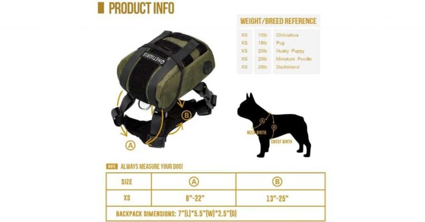 OneTigris Dog Backpack sizes