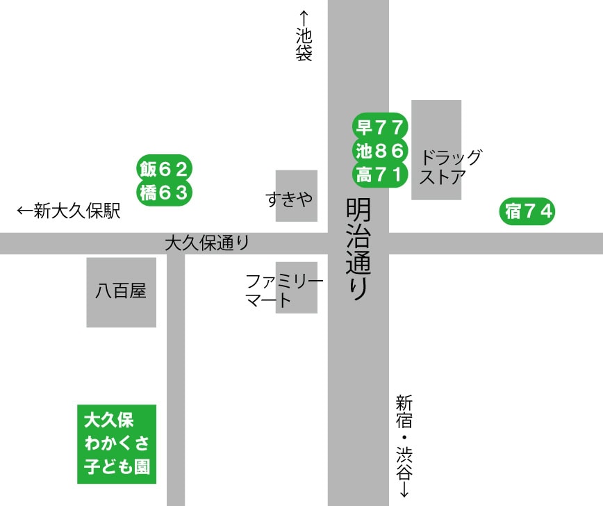 「大久保通り」バス停地図