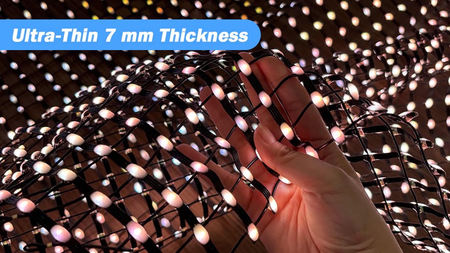 Ultra-thin 7mm thickness flexible flying LED screen held in hand for lightweight design