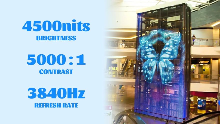 InviAir Holographic LED Screen with 4500nits brightness, 5000:1 contrast and 3840Hz refresh rate - smooth immersive transparent display performance
