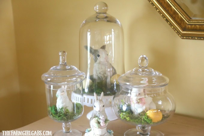 Celebrate spring and create this adorable (and easy) DIY Spring Bunny Jar Display. #SpringDecor #EasterDecoration