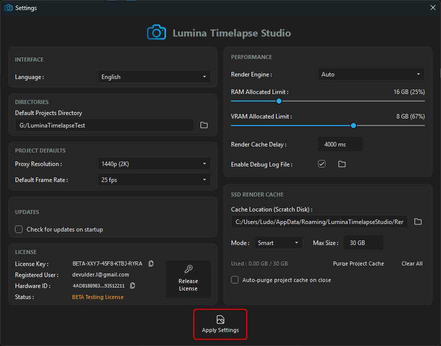 Lumina Timelapse Studio Log Debug