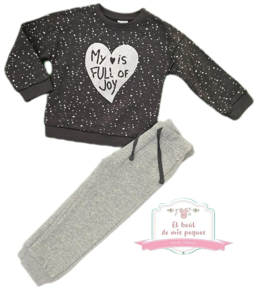chandal niña algodon corazon gris