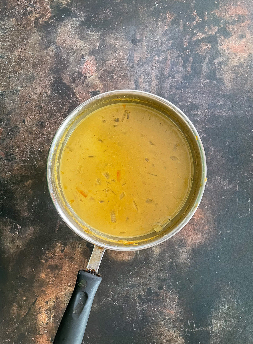 unblended katsu sauce in pan.