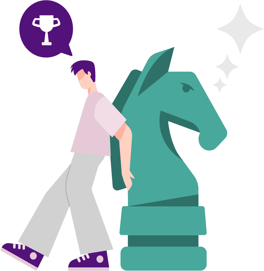 SEO Competitor analysis represented by an illustration of a man pushing a knight chess piece