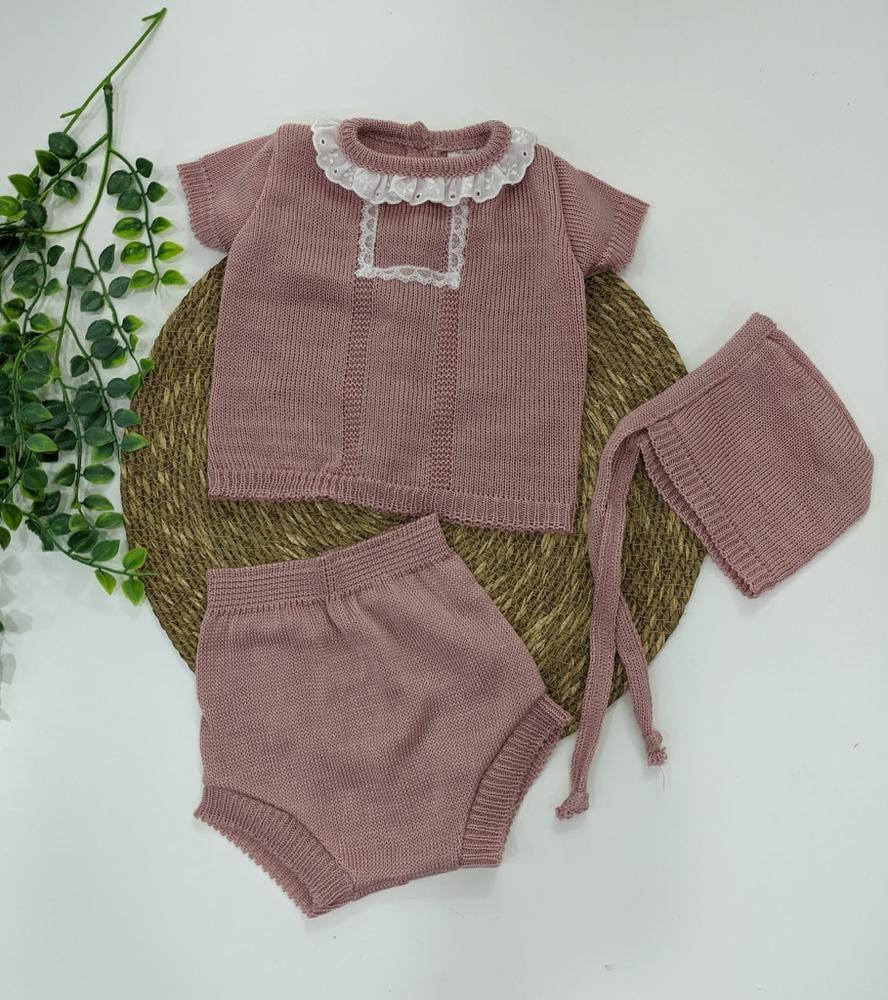 Conjunto hilo con capota Rosa palo