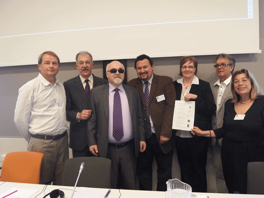 Marcel Bobeldijk, EFHOF President; Ricard Lopez, EDbN President, Yannis Vardakastanis, EDF President, Yannis Yallouros, EUD Vice President, Sari Paloposki, FEPEDA Vice President, Gilles Cognat, EURO-CIU President