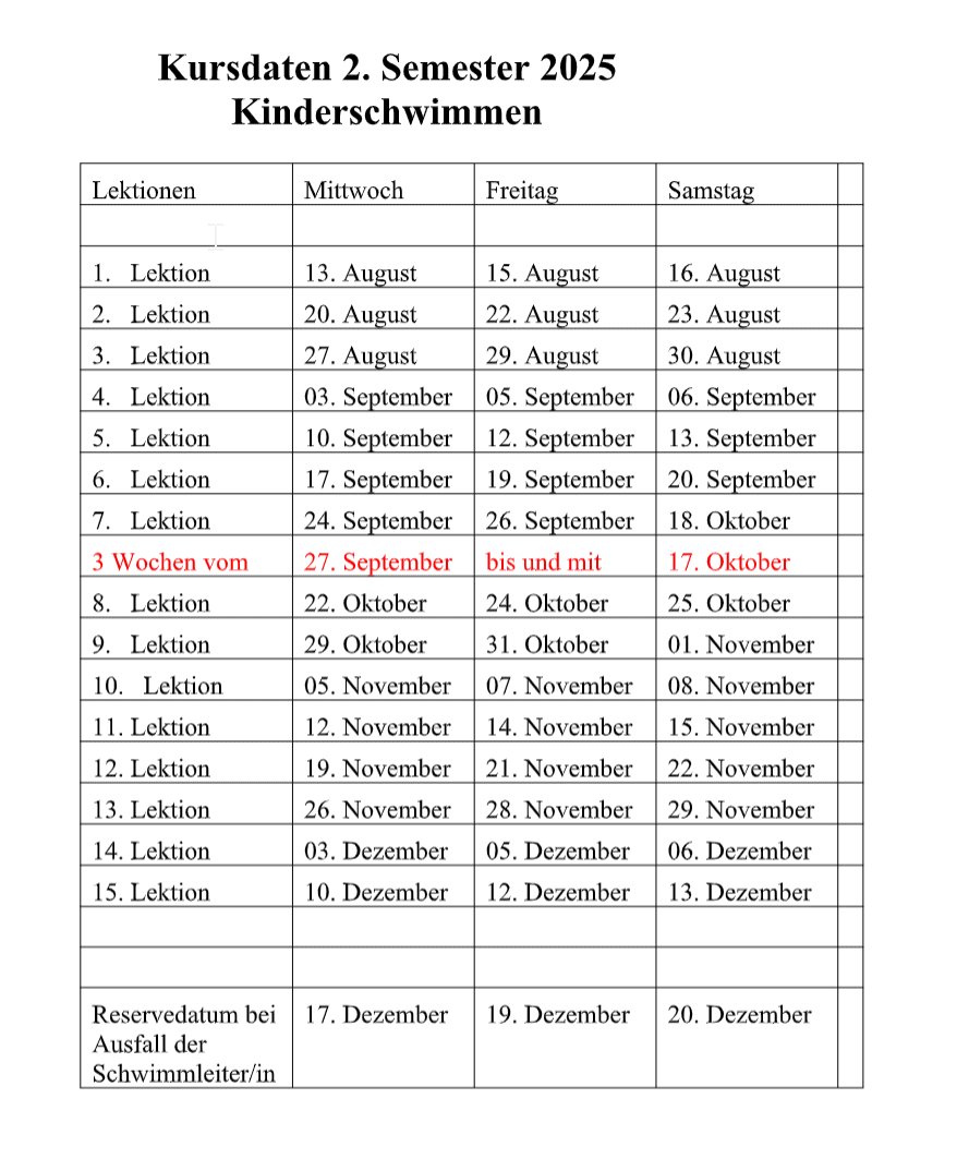 Kursangebot Kinder schwimmkurse kinder spreitenbach 2025