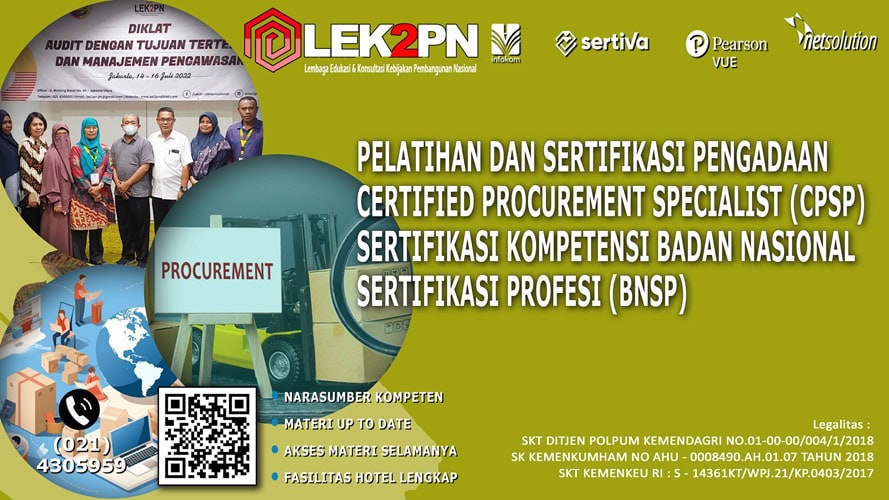 Pelatihan dan Sertifikasi Pengadaan Certified Procurement Specialist (CPSp) Sertifikasi Kompetensi Badan Nasional Sertifikasi Profesi (BNSP)