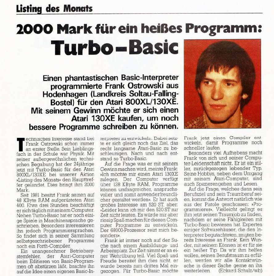 Frabk Ostrowski: Turbo-Basic als "Listing des Monats"