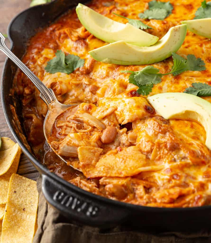 leftover rotisserie chicken enchiladas made in skillet