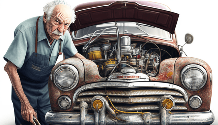 You can spend much time tuning a machine learning model. Image generated with Midjourney. portrait of an old mechanic working on a car. relataly.com