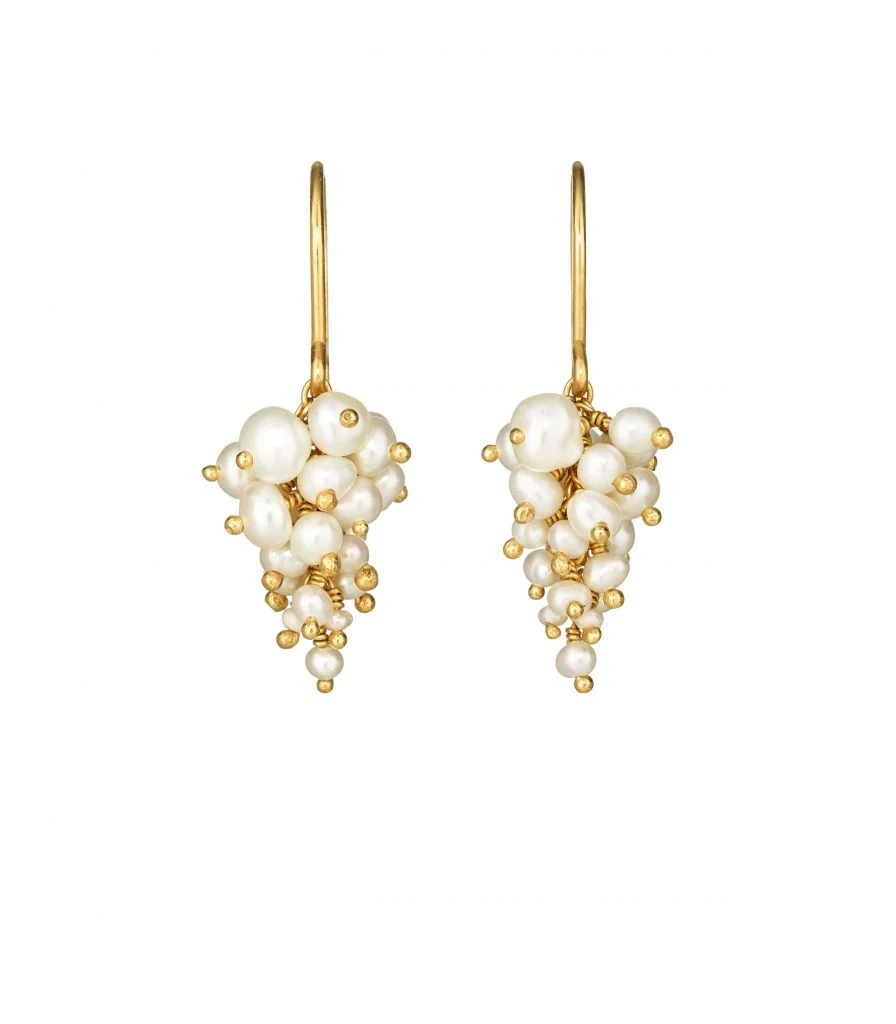 Pearl grape cluster earrings in gold vermeil