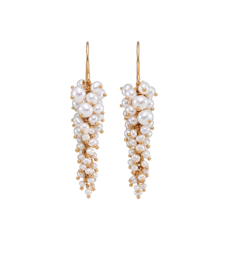 Pearl drop earrings in gold vermeil by Kate Wood Jewellery