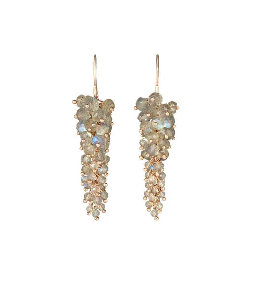 Long drop earrings with labradorite stones and rose gold