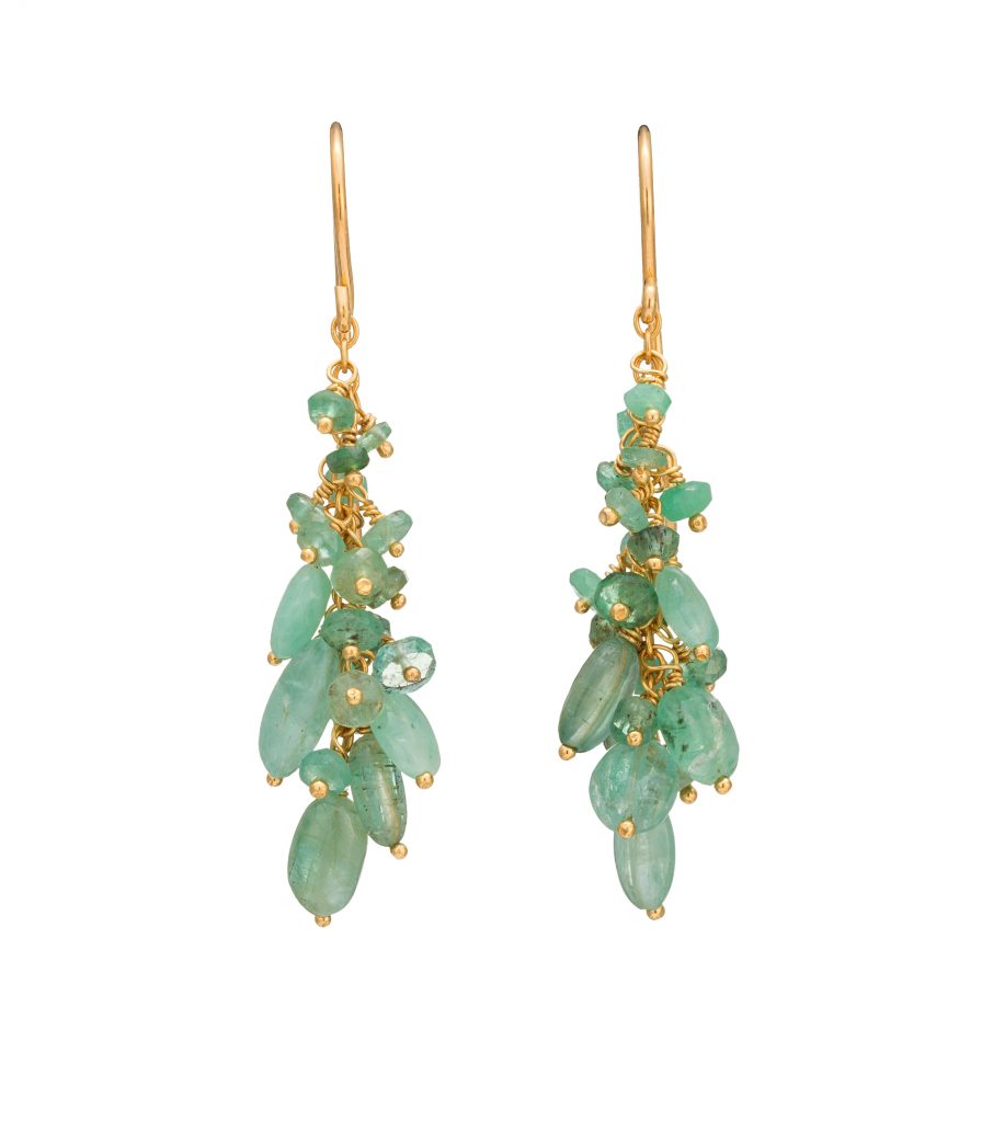 Emerald bead drop earrings