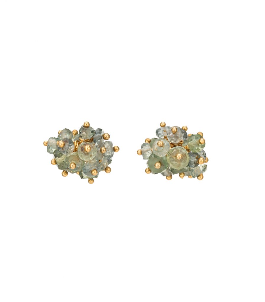 Green amethyst beaded stud earrings