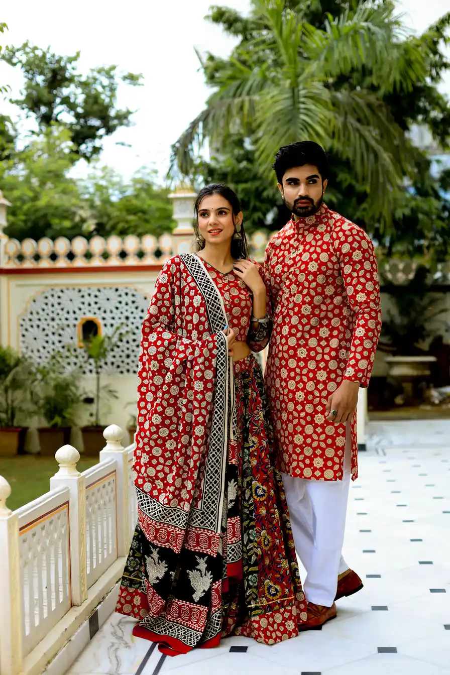 Bagru Print Red Cotton Couple Lehanga Choli