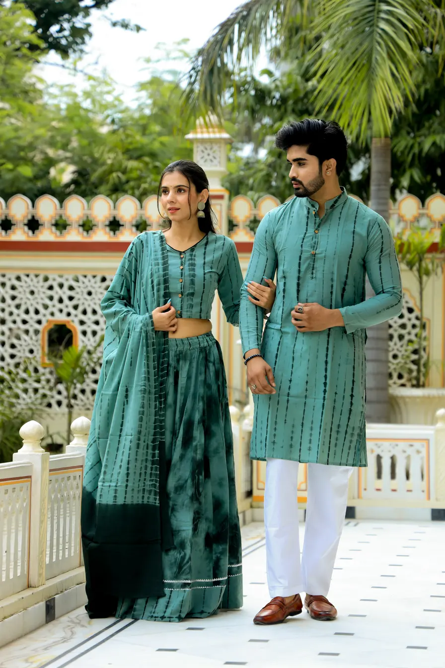 Tie Dye Shibori Cotton Couple Lehanga Choli