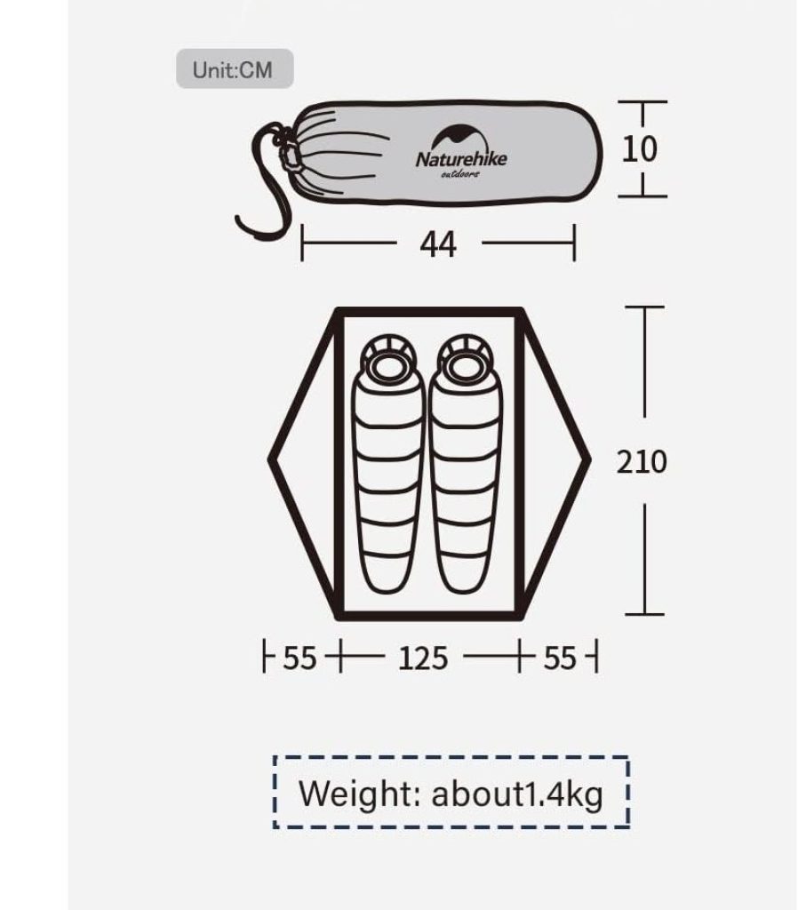 les dimensions de la tente NatureHike Tagar 2