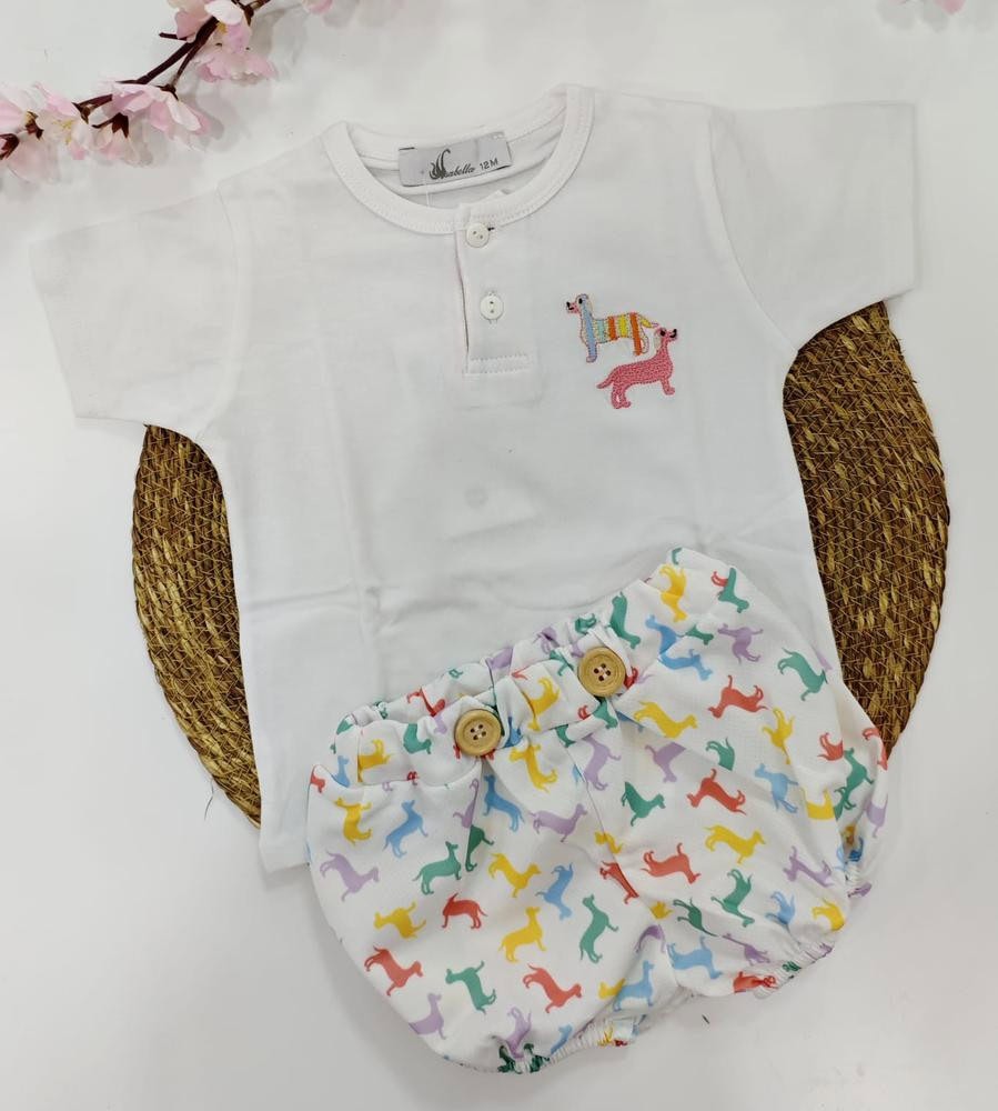 Conjunto pololo algodon perritos colores