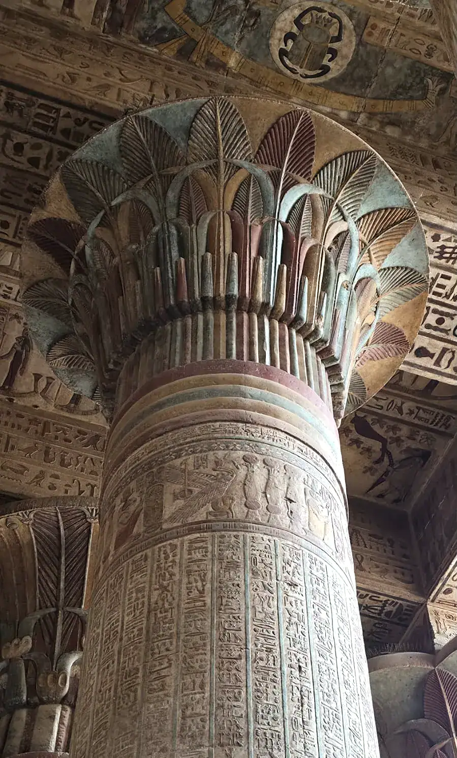Palm-inspired column capital inside the Temple of Esna