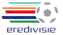 Eredivisie logo featuring a stylized football with grey hexagonal panels next to several horizontal colored speed lines, with the word "eredivisie" below in blue.