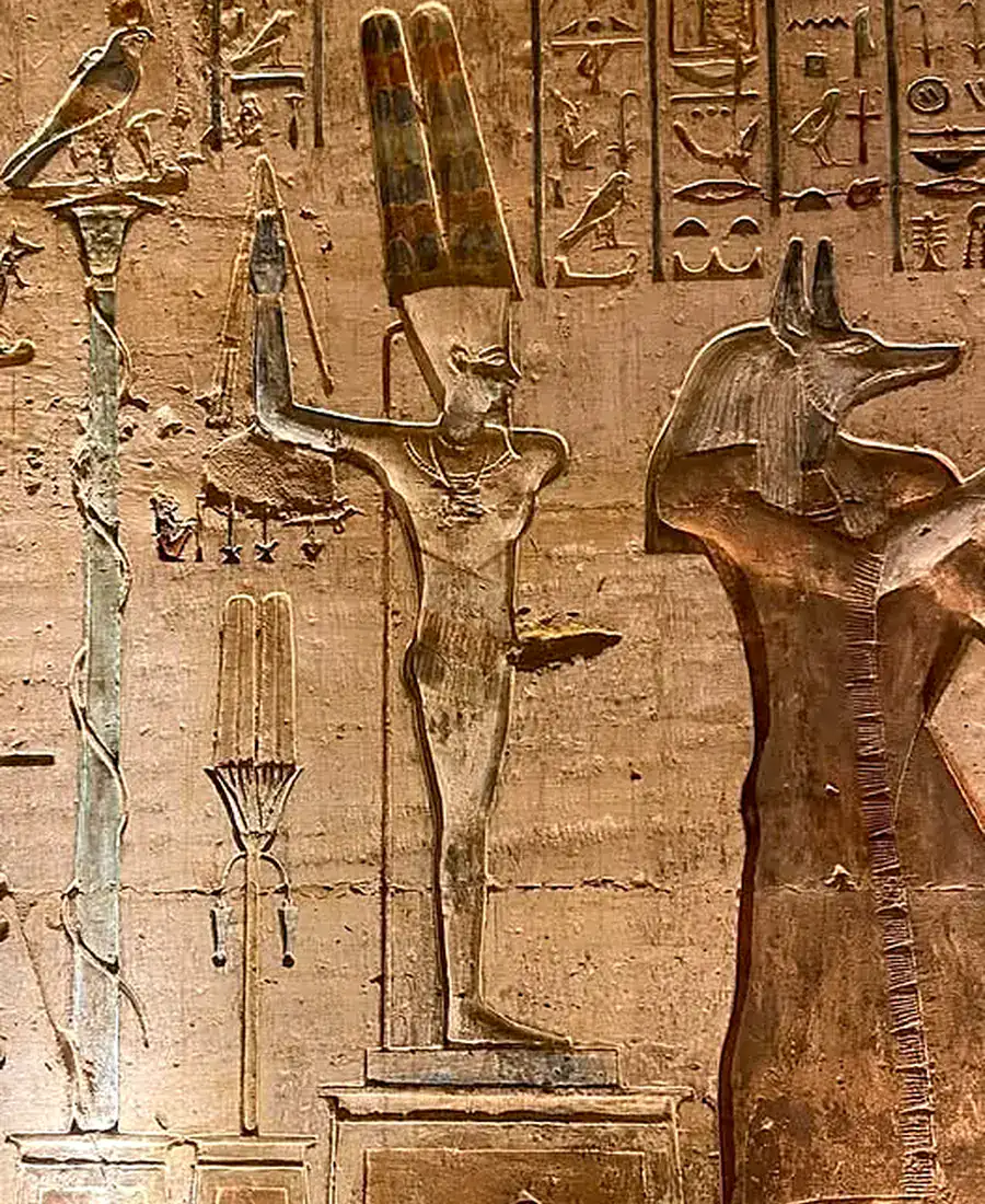 Relief of ancient Egyptian deities associated with funerary worship
