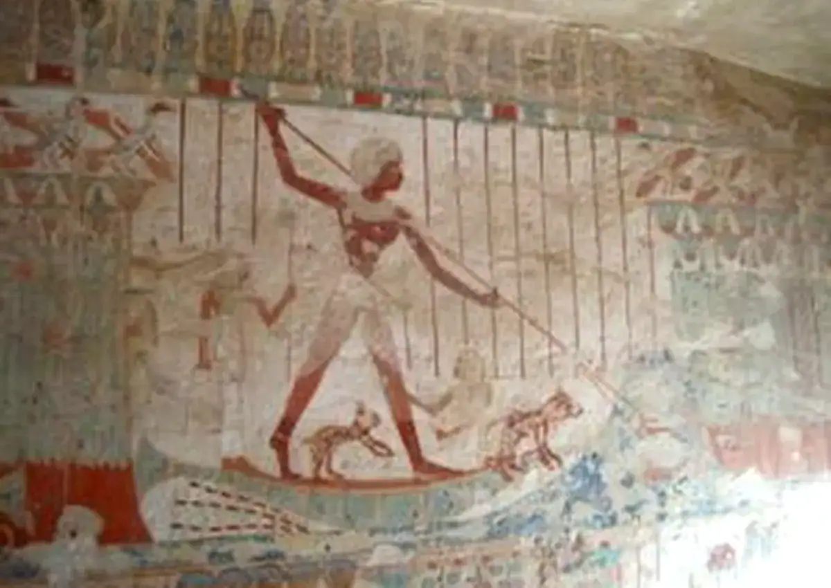 Boat hunting painting in the Tombs of the Nobles in Luxor, Userhat TT56