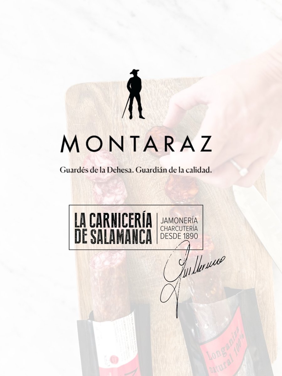 Logo de Montaraz y La Carnicería de Salamanca con embutidos ibéricos en tabla de madera