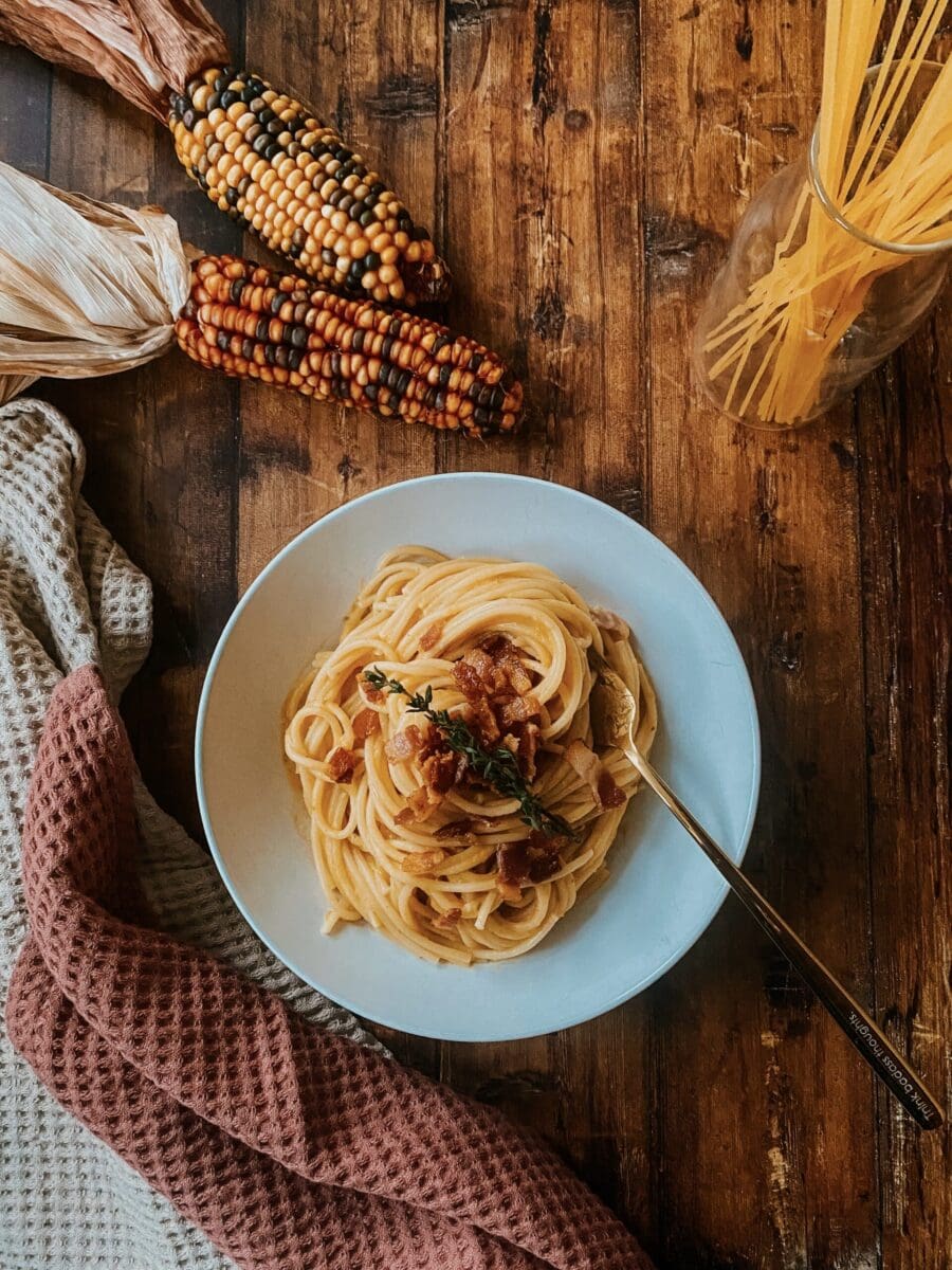 Creamy Butternut Squash Pasta With Crispy Bacon