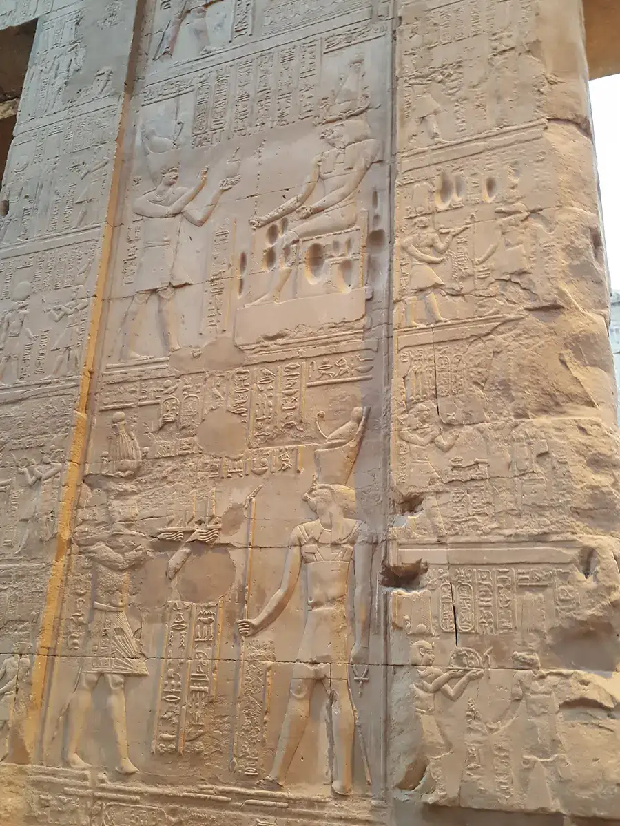 Relief of deities including Sobek and Haroeris at Kom Ombo Temple