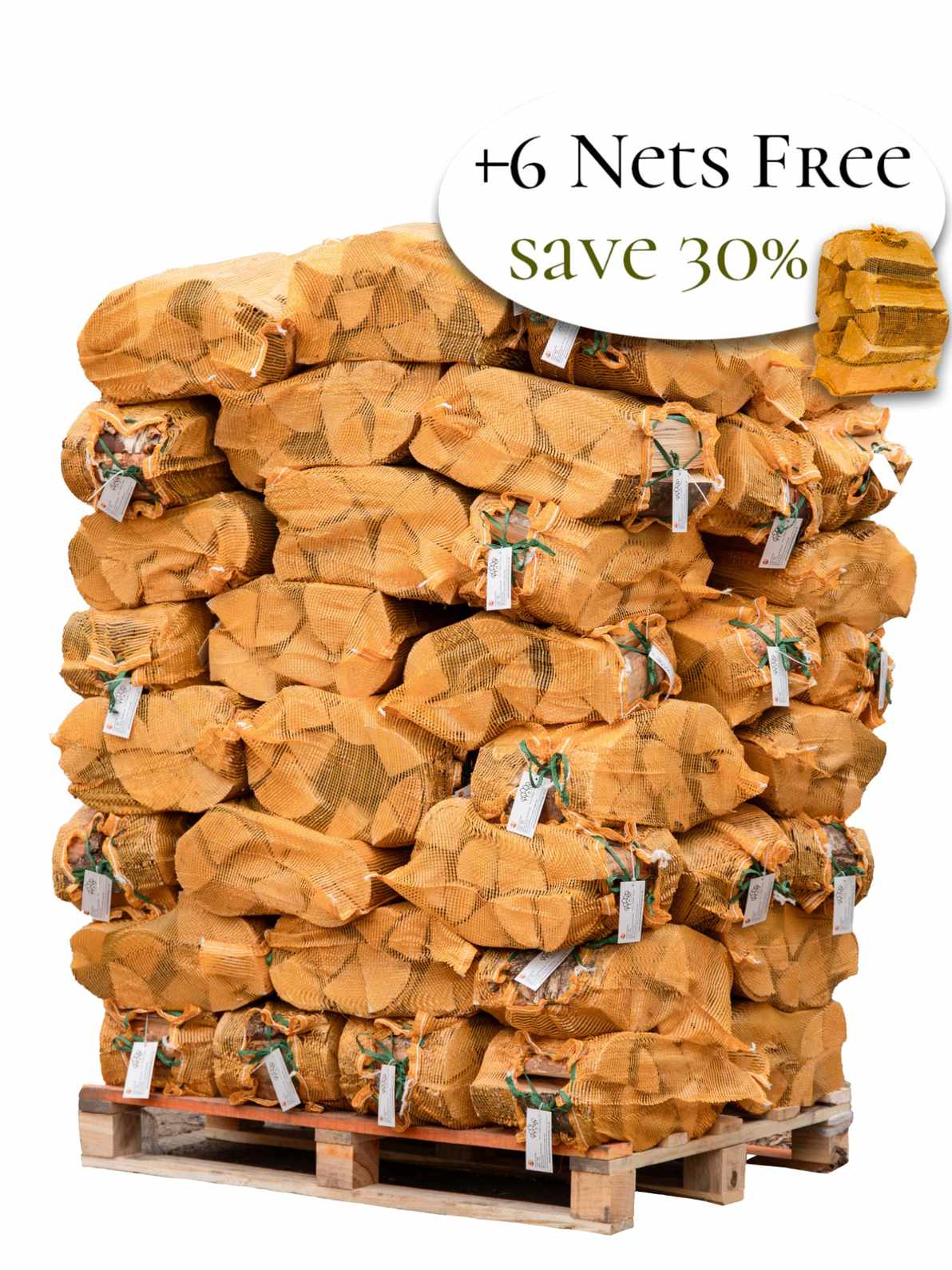 64 Nets Pallet Premium Kiln Dried Birch Logs Side Image