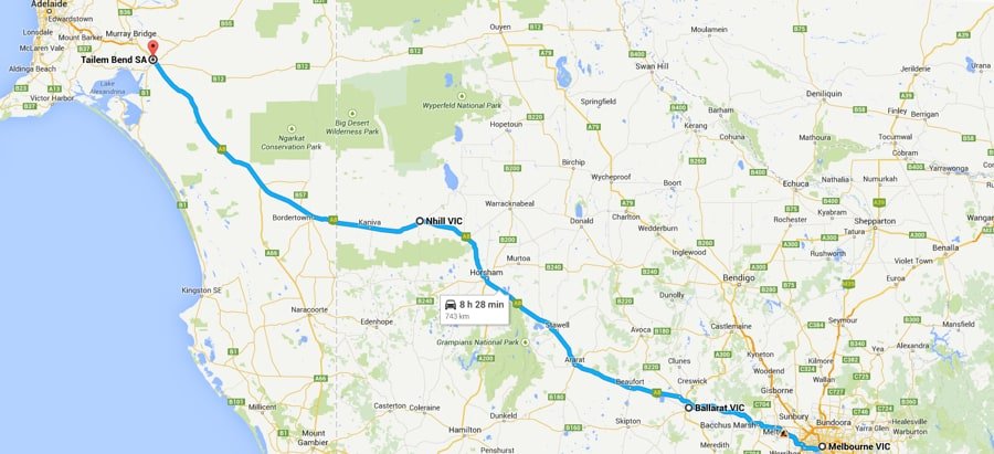 Melbourne to Murray Bridge drive, South Australia.
