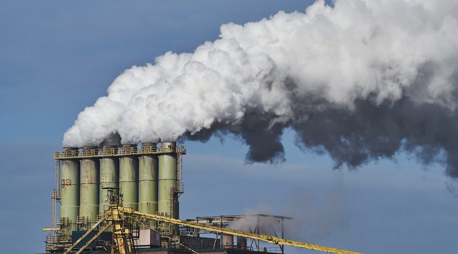 The smoke coming out of factories in an industrial area