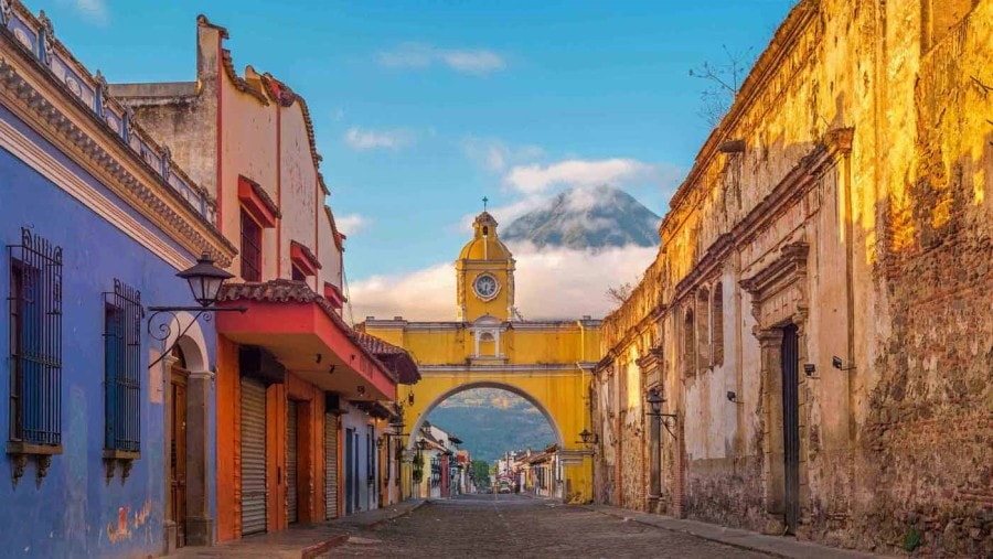Volcano views in the lovely colonial city of Antigua, Guatemala