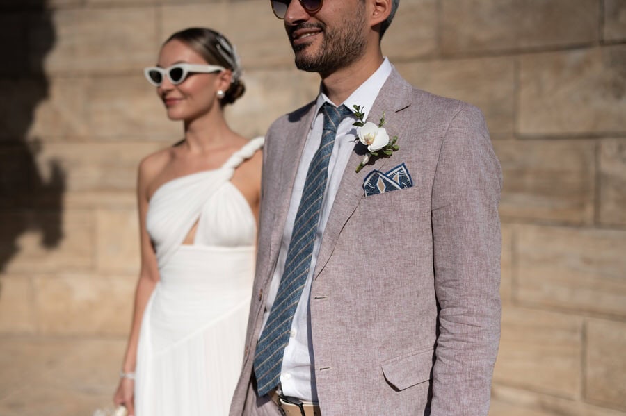 Romantic couple moment in Athens after civil wedding