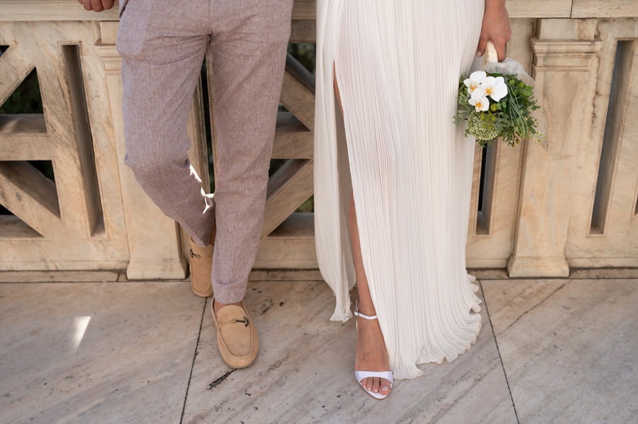 Romantic couple moment in Athens after civil wedding