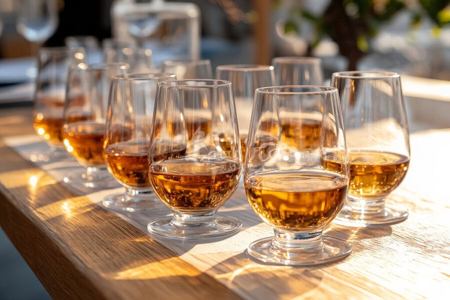 whiskey tasting in elegant glasses