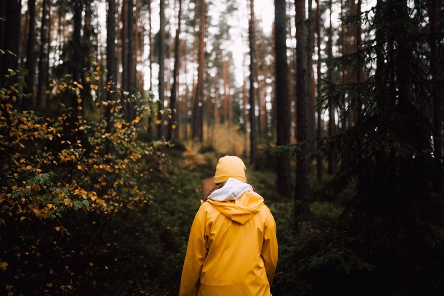 woman in the yellow raincoat